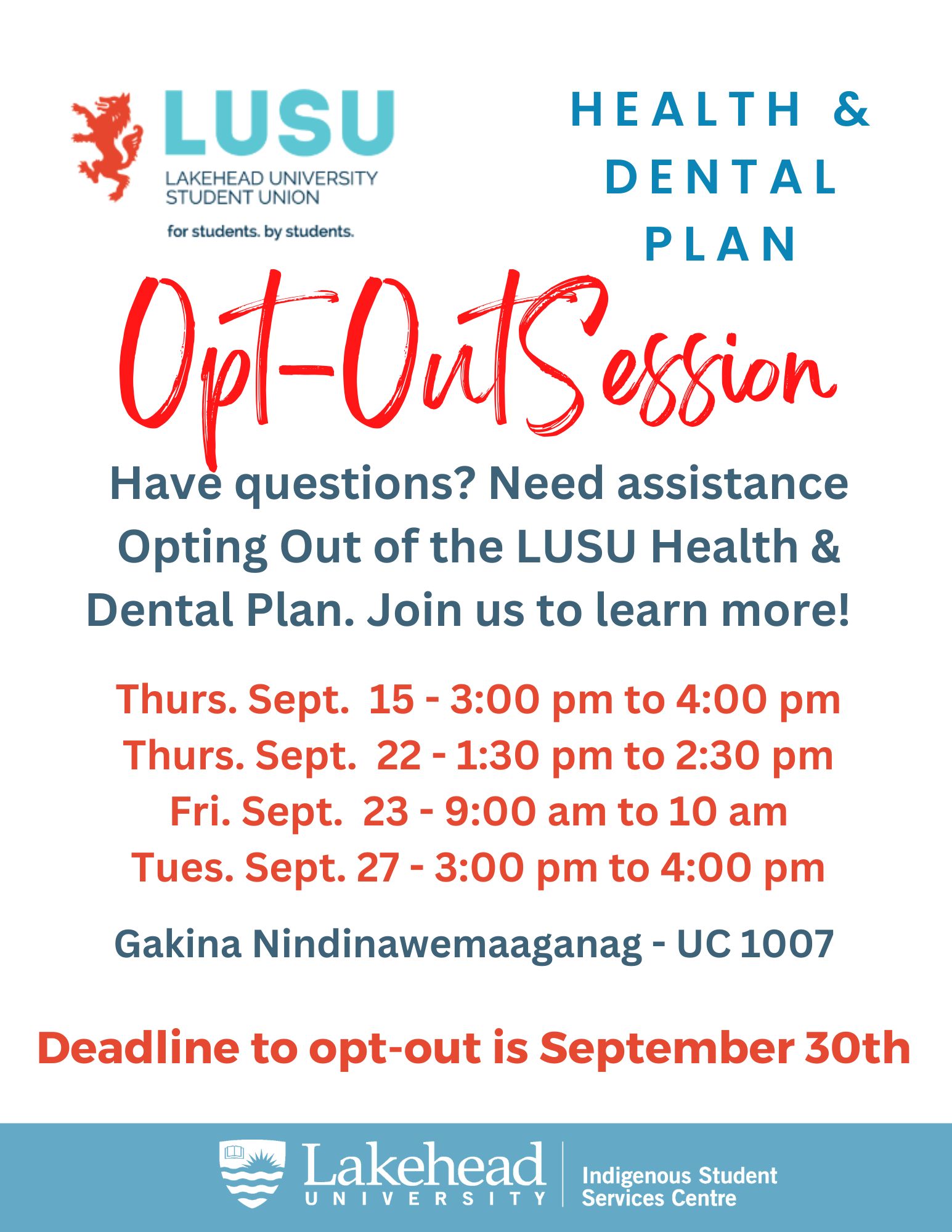 LUSU Health & Dental Plan OptOut Session Lakehead University